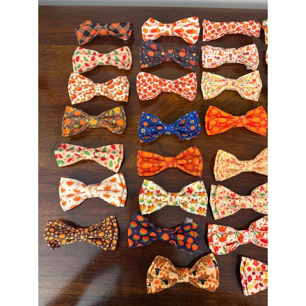 32pc Fall Thanksgiving Dog Bow Tie Lot Pumpkin Turkey Leaf Elastic Collar Slides
